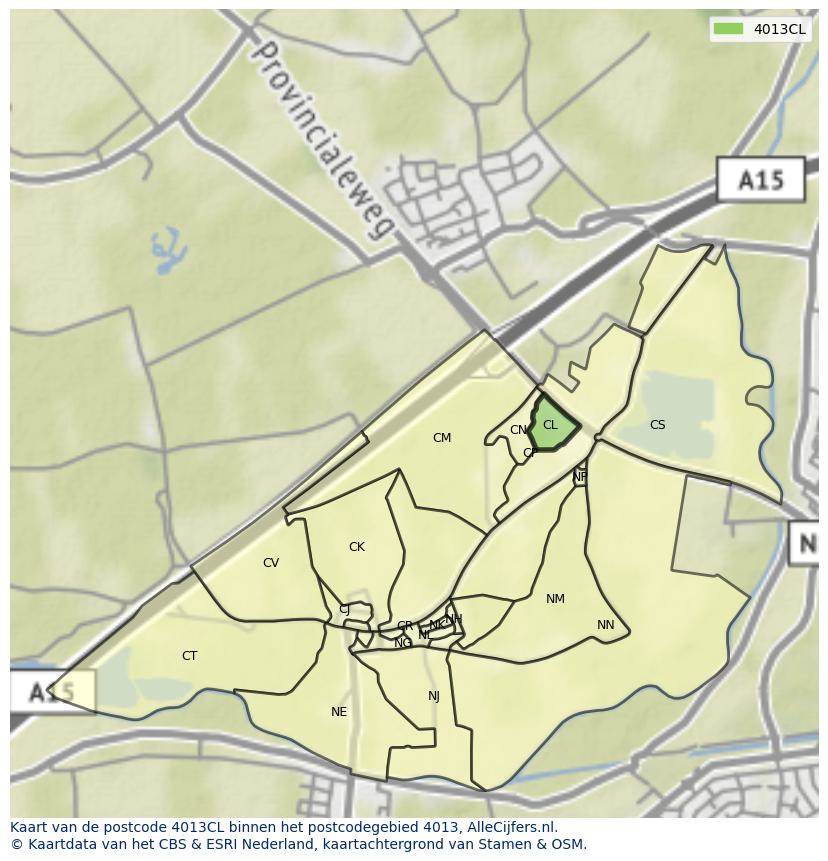 Afbeelding van het postcodegebied 4013 CL op de kaart.