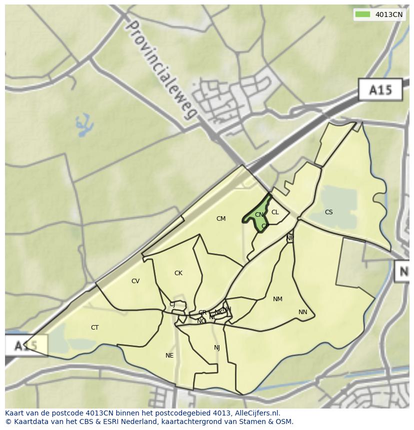 Afbeelding van het postcodegebied 4013 CN op de kaart.