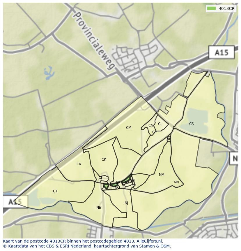 Afbeelding van het postcodegebied 4013 CR op de kaart.