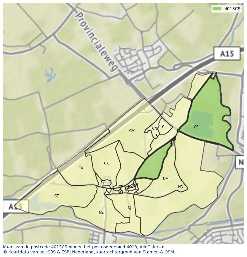 Afbeelding van het postcodegebied 4013 CS op de kaart.