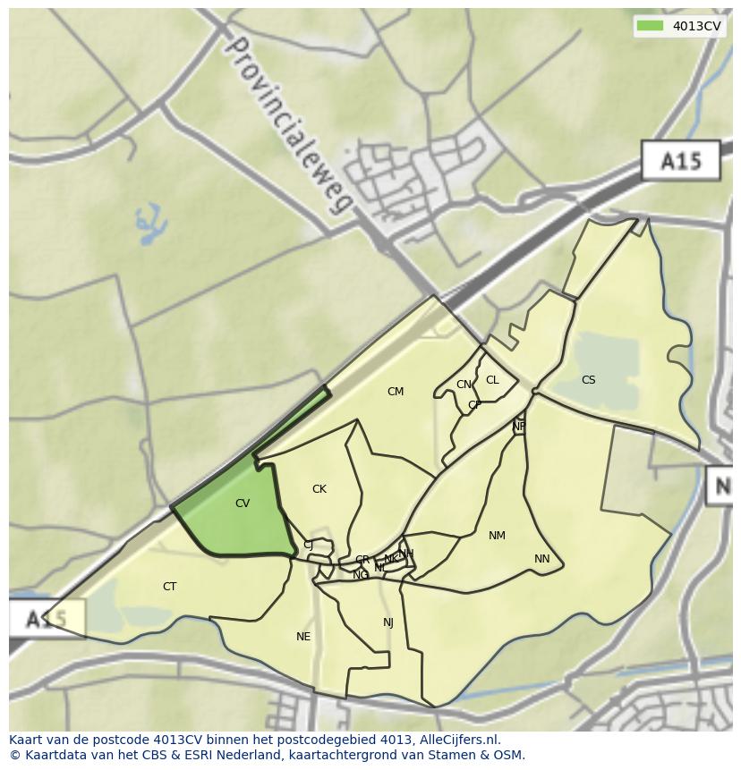 Afbeelding van het postcodegebied 4013 CV op de kaart.
