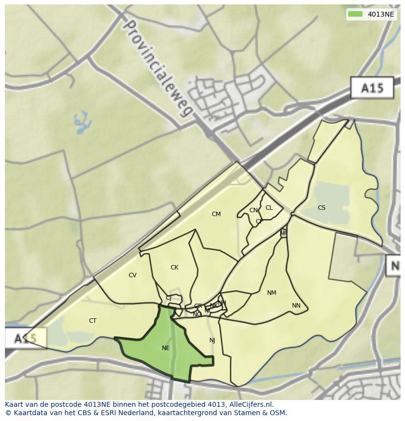 Afbeelding van het postcodegebied 4013 NE op de kaart.