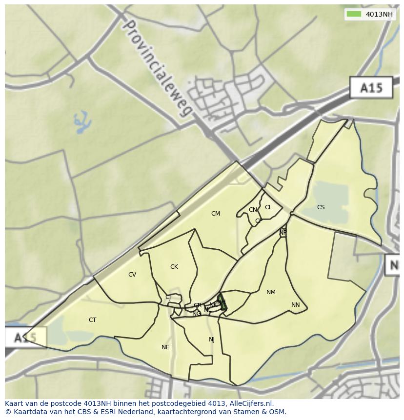 Afbeelding van het postcodegebied 4013 NH op de kaart.