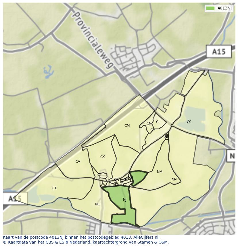 Afbeelding van het postcodegebied 4013 NJ op de kaart.