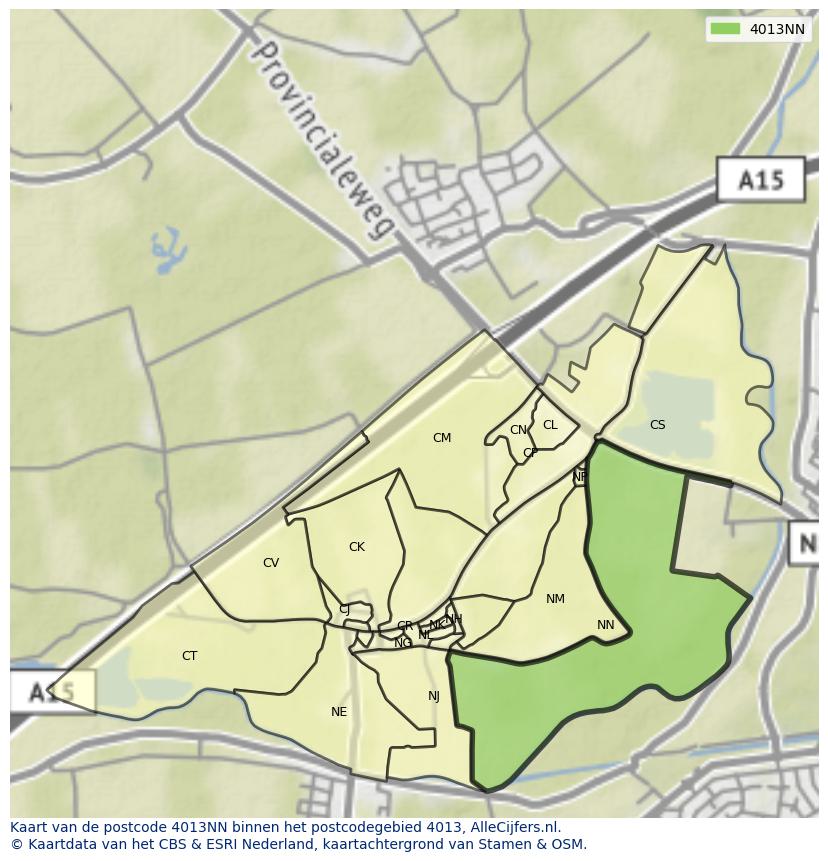 Afbeelding van het postcodegebied 4013 NN op de kaart.