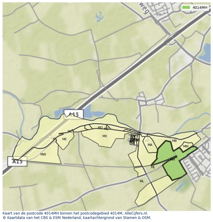 Afbeelding van het postcodegebied 4014 MH op de kaart.