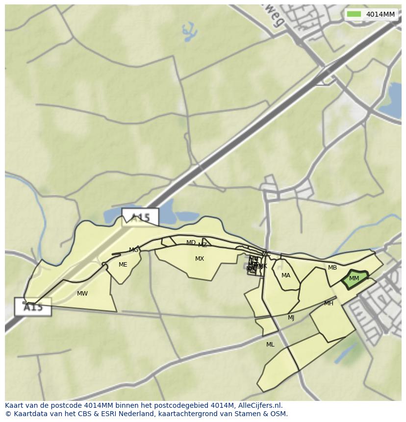 Afbeelding van het postcodegebied 4014 MM op de kaart.