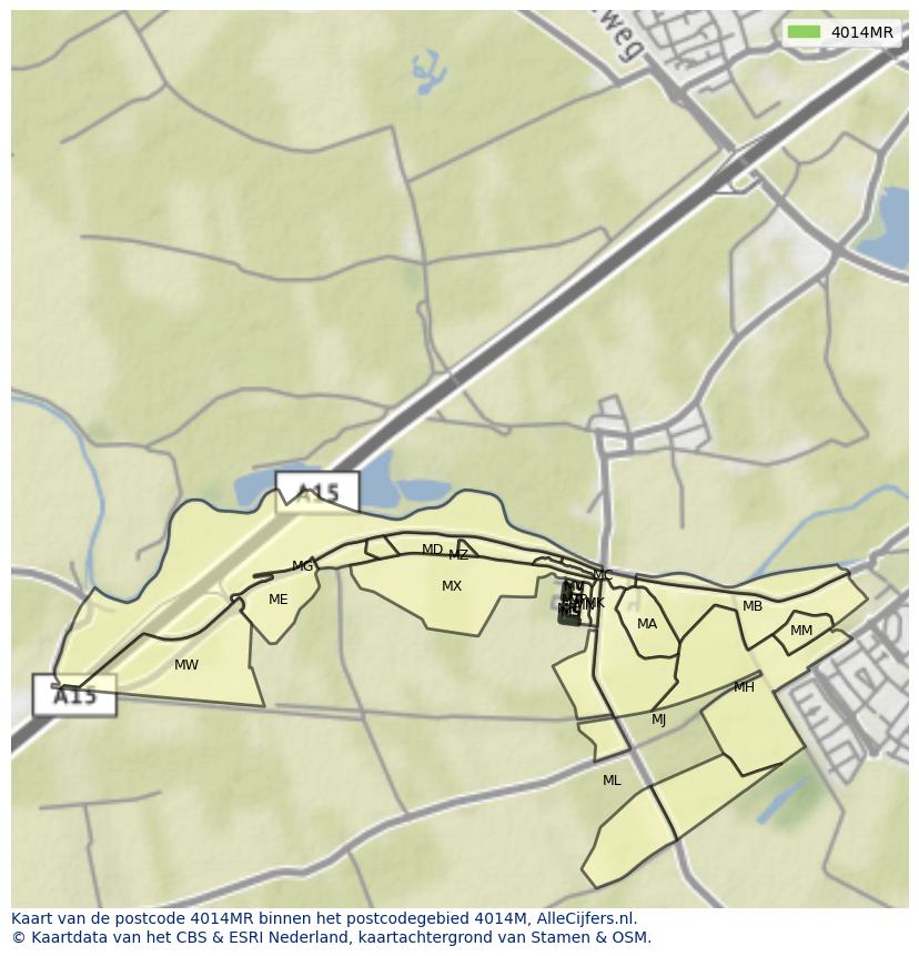 Afbeelding van het postcodegebied 4014 MR op de kaart.