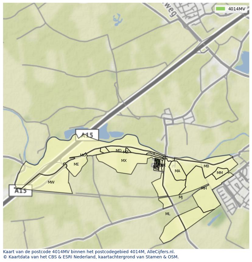 Afbeelding van het postcodegebied 4014 MV op de kaart.