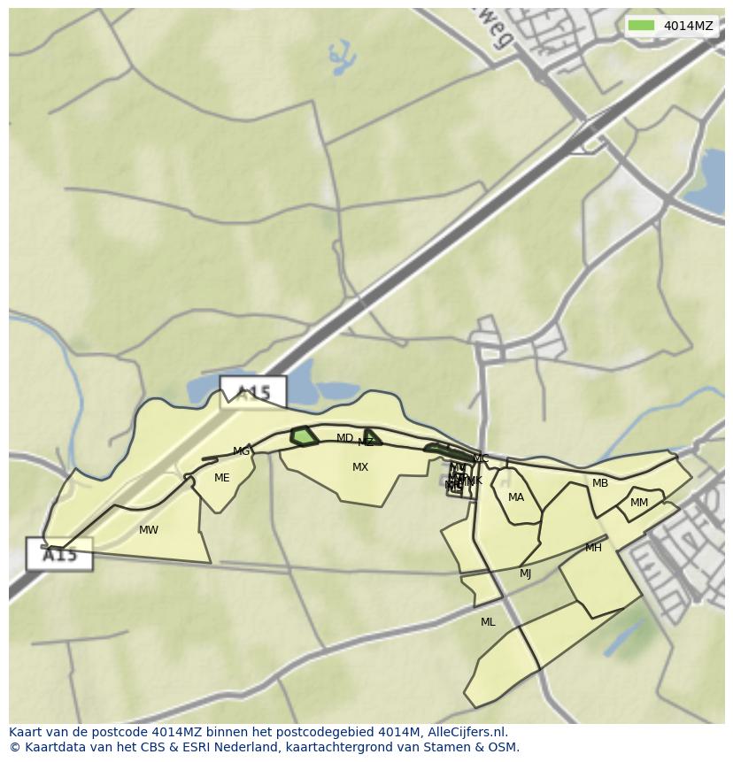 Afbeelding van het postcodegebied 4014 MZ op de kaart.