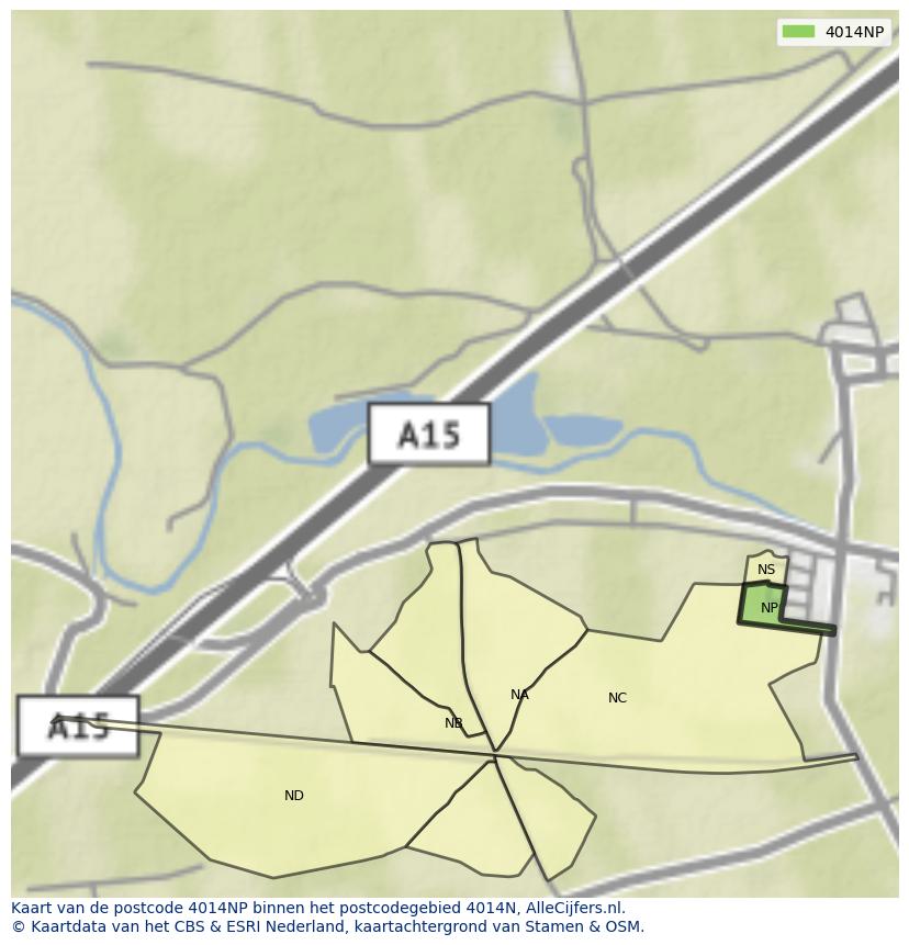 Afbeelding van het postcodegebied 4014 NP op de kaart.