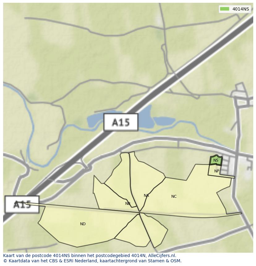 Afbeelding van het postcodegebied 4014 NS op de kaart.