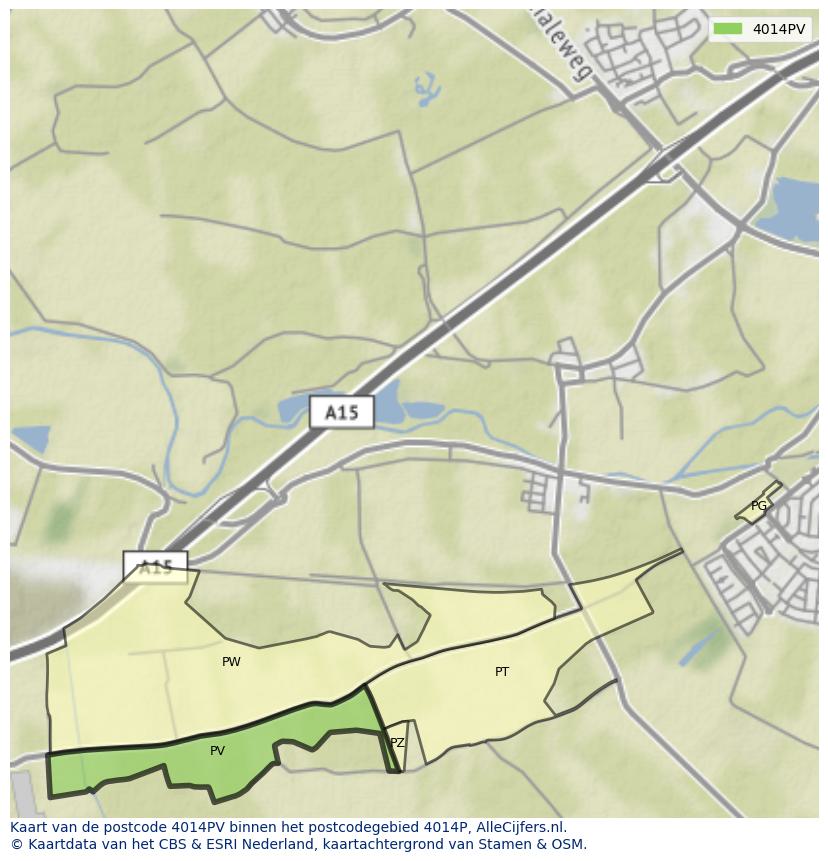 Afbeelding van het postcodegebied 4014 PV op de kaart.