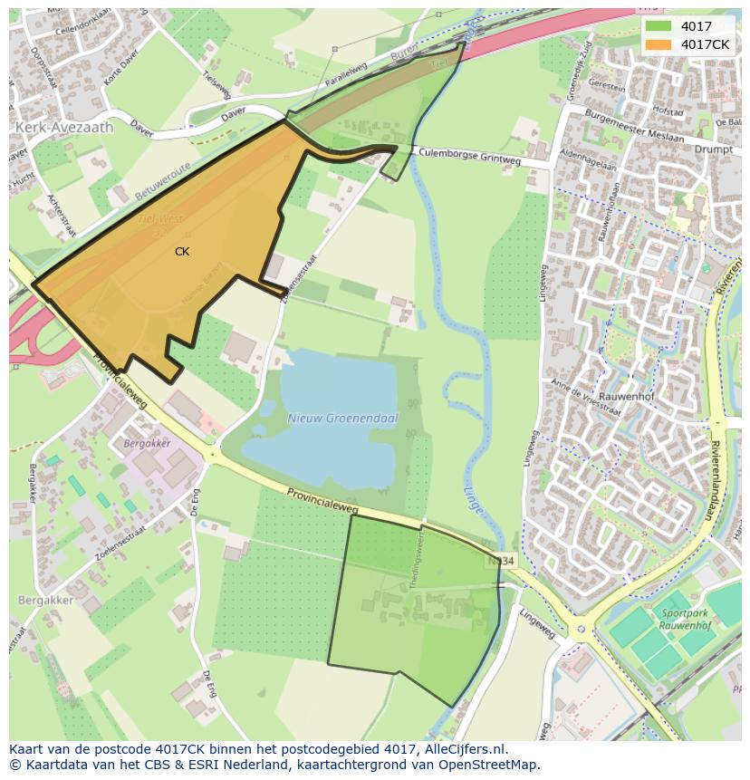 Afbeelding van het postcodegebied 4017 CK op de kaart.