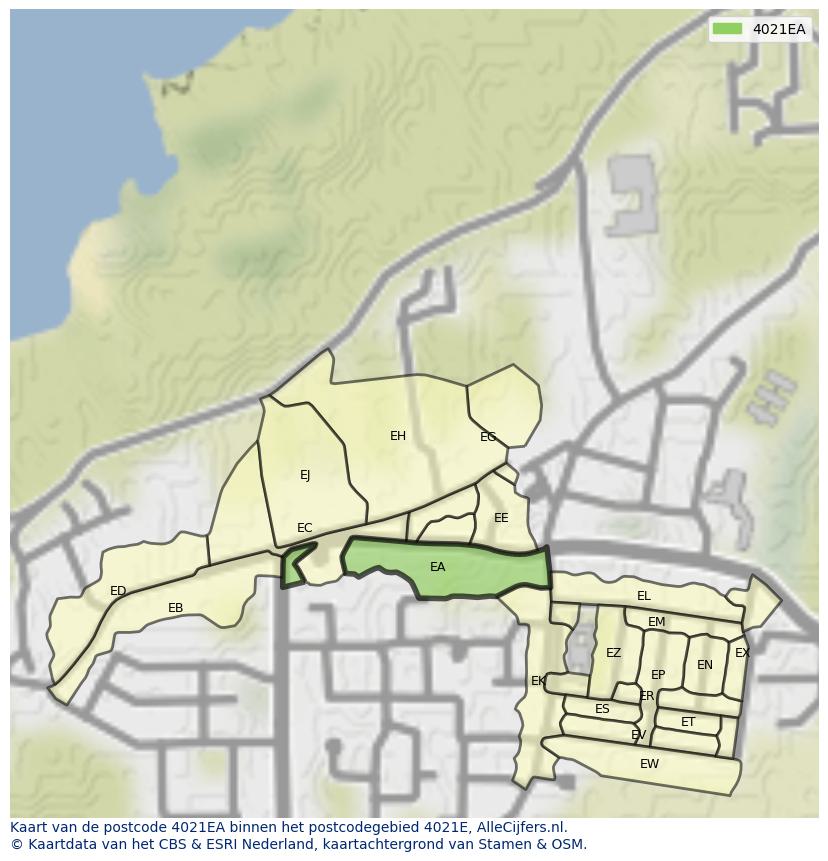 Afbeelding van het postcodegebied 4021 EA op de kaart.