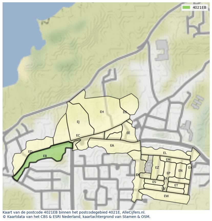 Afbeelding van het postcodegebied 4021 EB op de kaart.