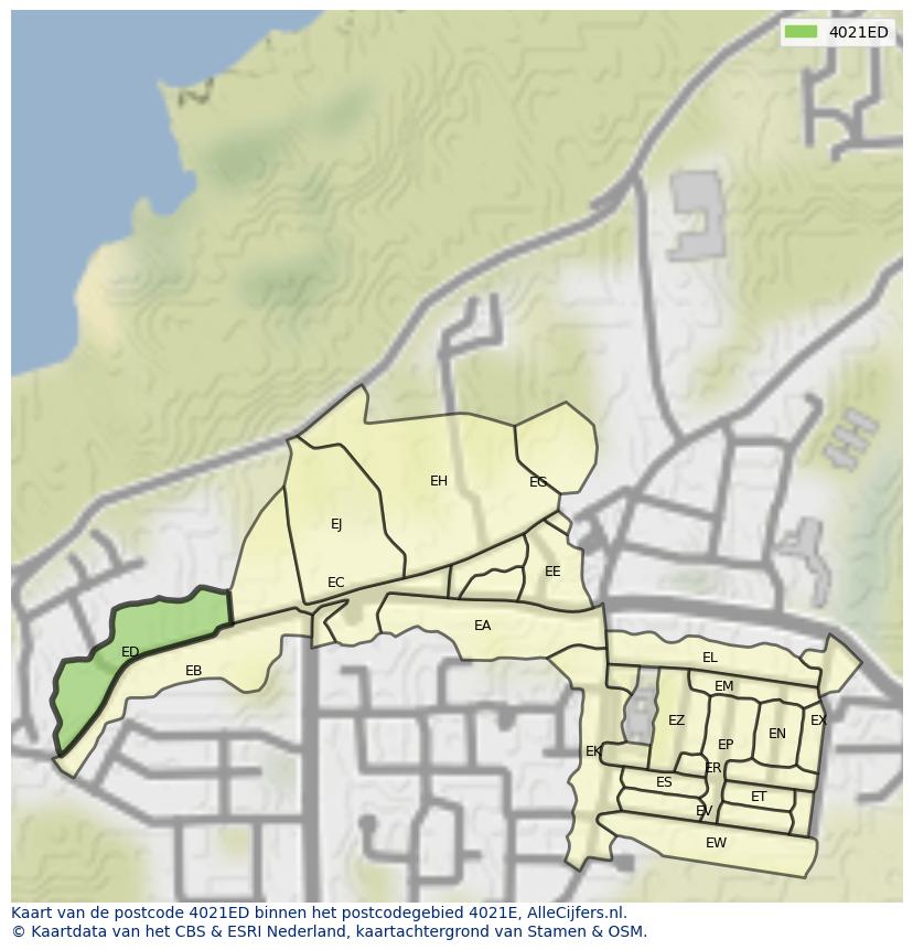 Afbeelding van het postcodegebied 4021 ED op de kaart.