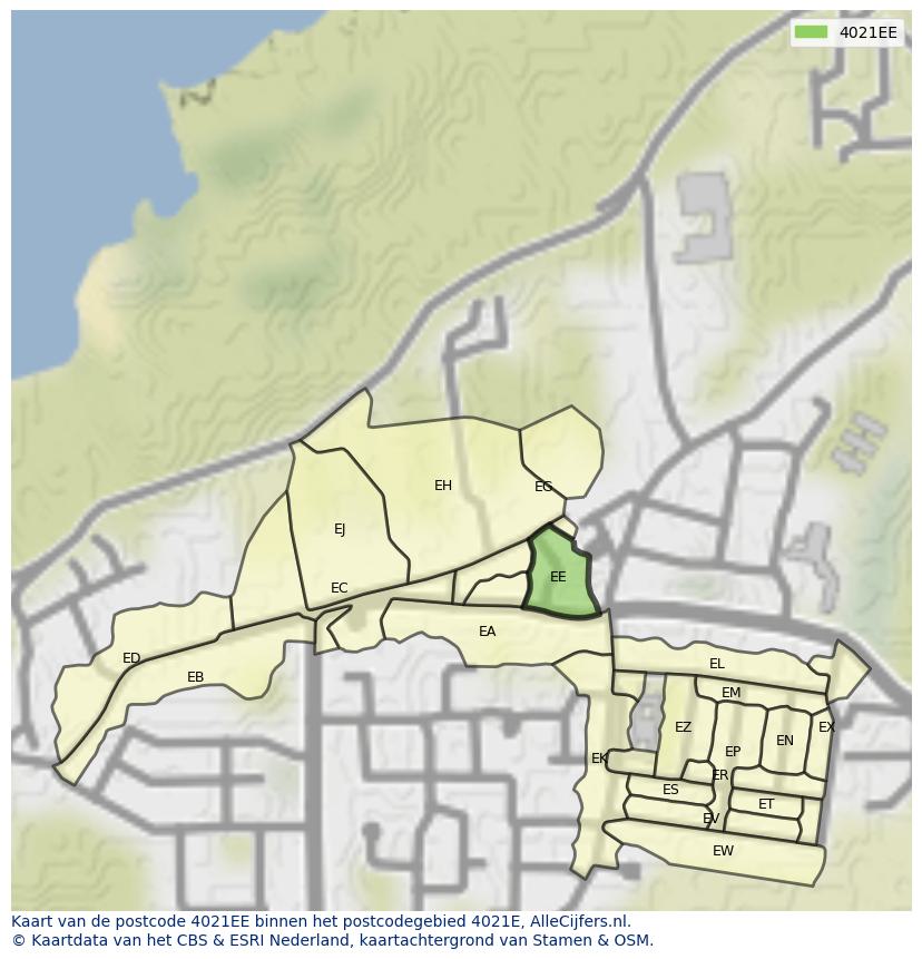 Afbeelding van het postcodegebied 4021 EE op de kaart.