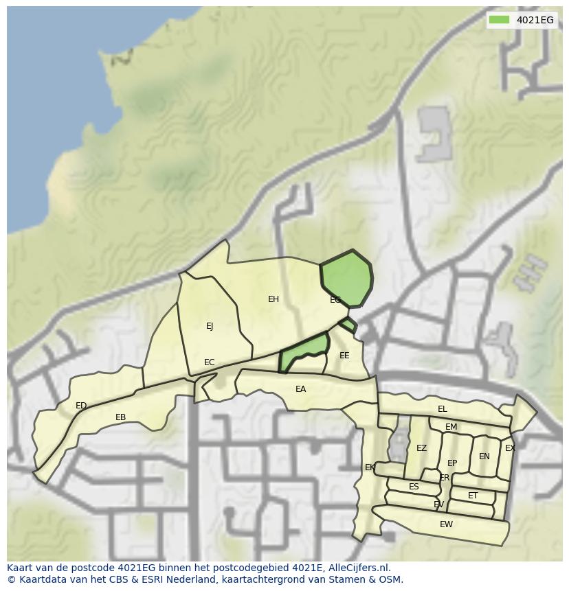 Afbeelding van het postcodegebied 4021 EG op de kaart.