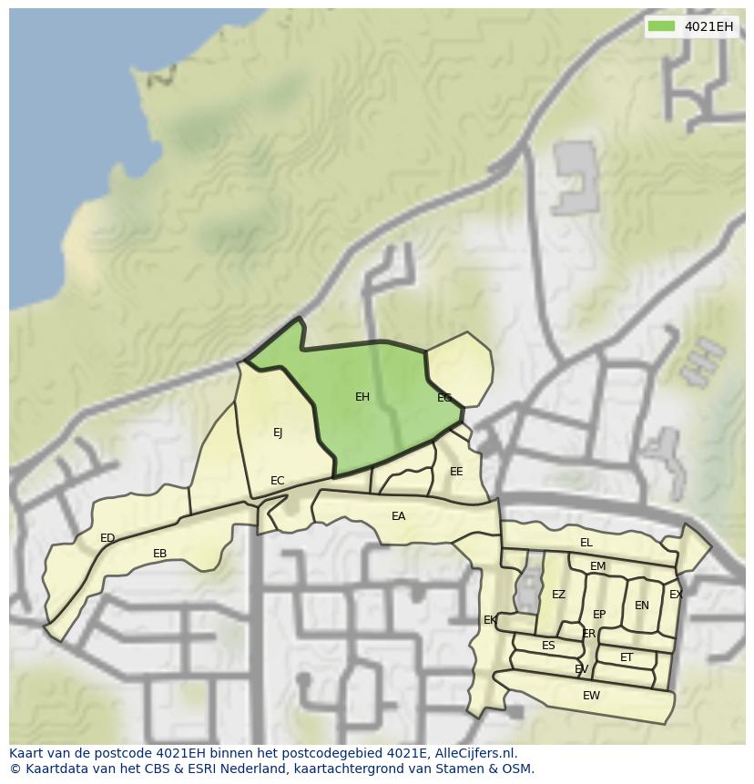 Afbeelding van het postcodegebied 4021 EH op de kaart.