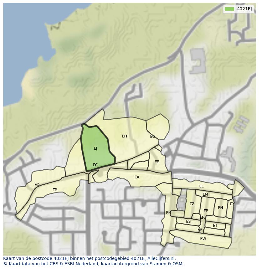 Afbeelding van het postcodegebied 4021 EJ op de kaart.