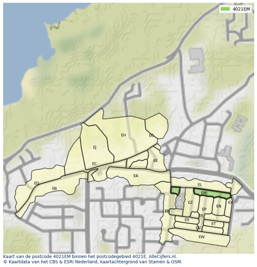 Afbeelding van het postcodegebied 4021 EM op de kaart.