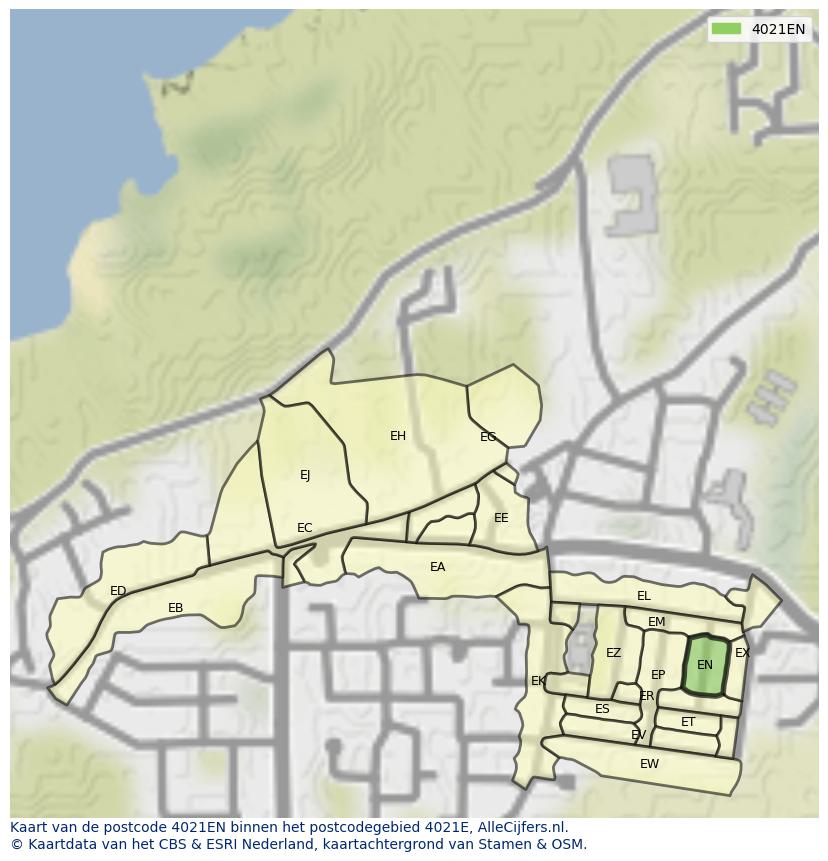 Afbeelding van het postcodegebied 4021 EN op de kaart.