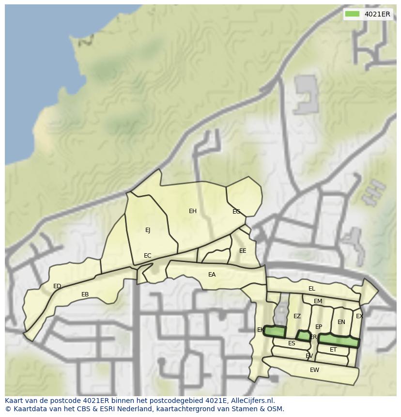 Afbeelding van het postcodegebied 4021 ER op de kaart.