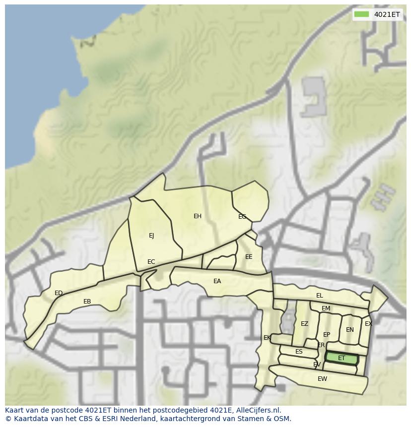 Afbeelding van het postcodegebied 4021 ET op de kaart.