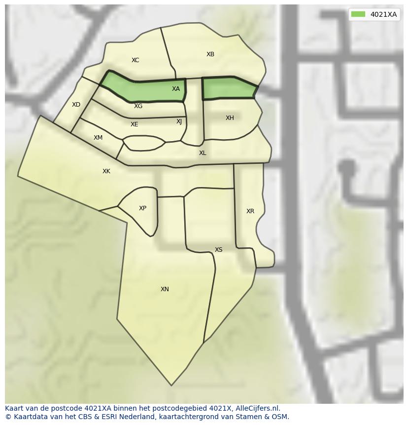 Afbeelding van het postcodegebied 4021 XA op de kaart.