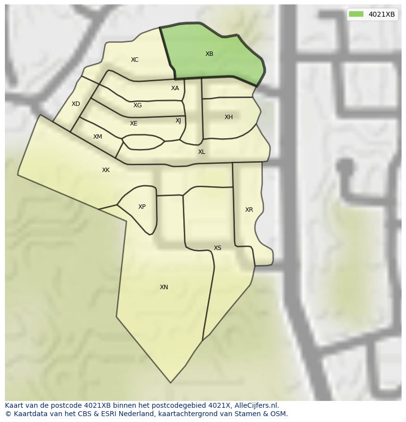 Afbeelding van het postcodegebied 4021 XB op de kaart.