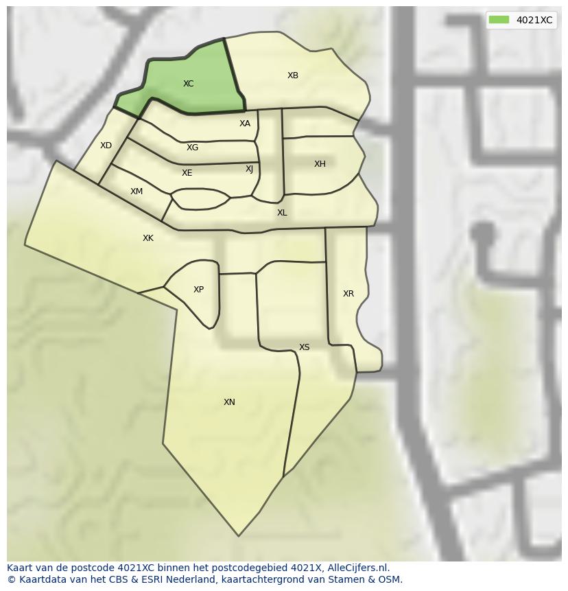 Afbeelding van het postcodegebied 4021 XC op de kaart.