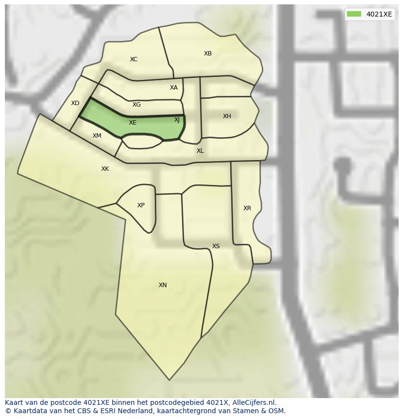 Afbeelding van het postcodegebied 4021 XE op de kaart.