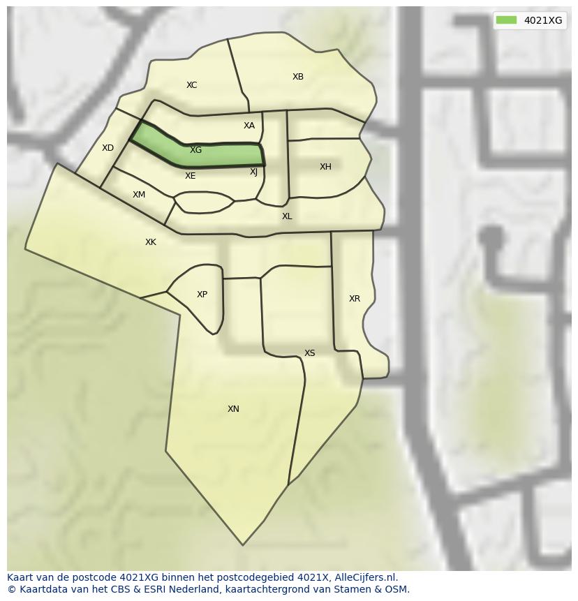 Afbeelding van het postcodegebied 4021 XG op de kaart.