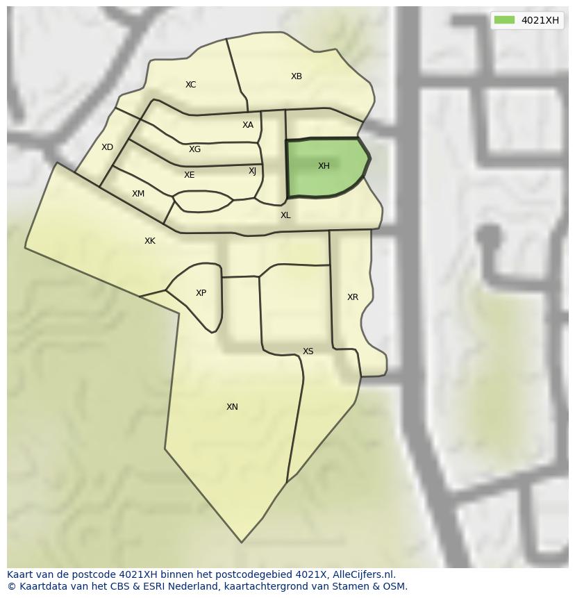 Afbeelding van het postcodegebied 4021 XH op de kaart.