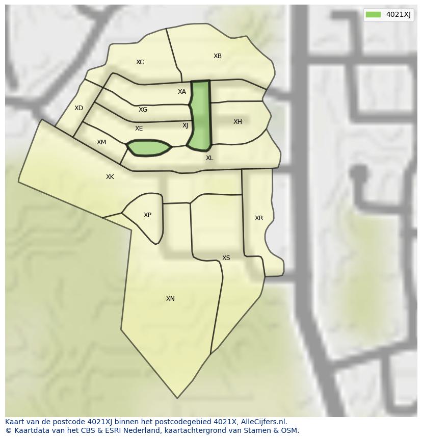 Afbeelding van het postcodegebied 4021 XJ op de kaart.