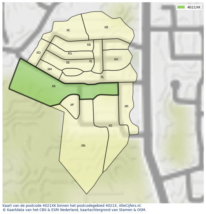 Afbeelding van het postcodegebied 4021 XK op de kaart.
