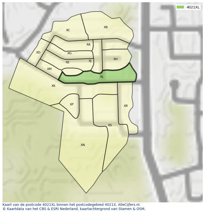 Afbeelding van het postcodegebied 4021 XL op de kaart.