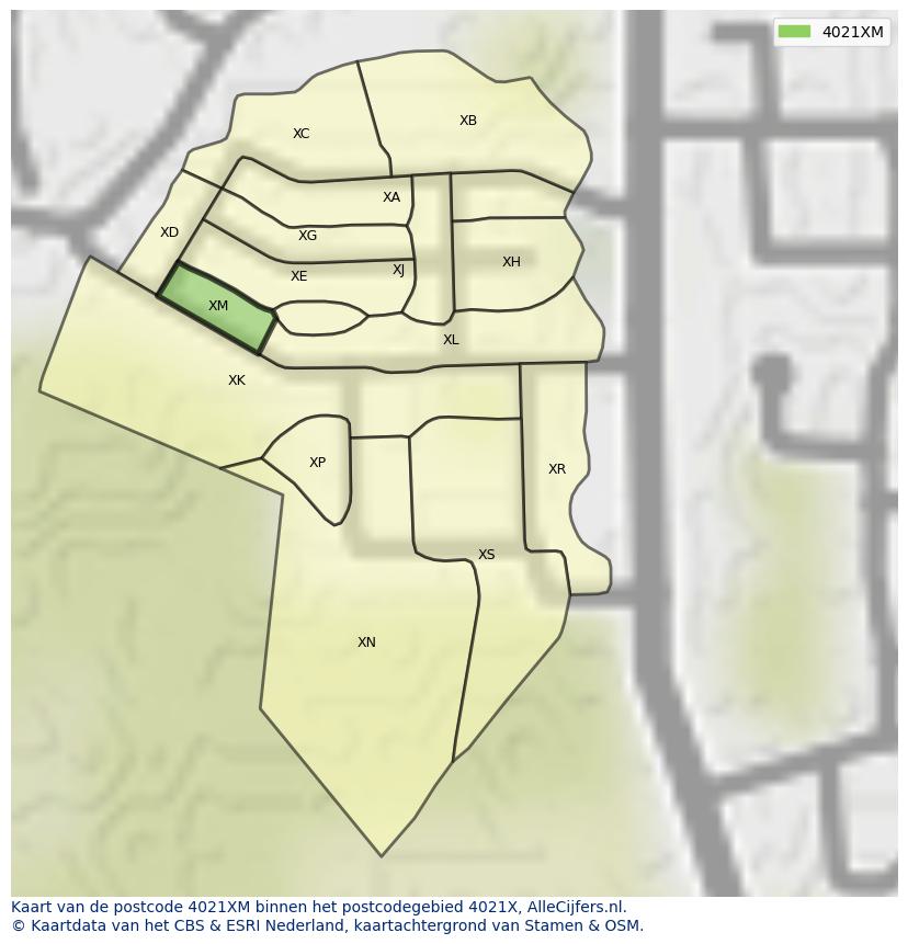 Afbeelding van het postcodegebied 4021 XM op de kaart.