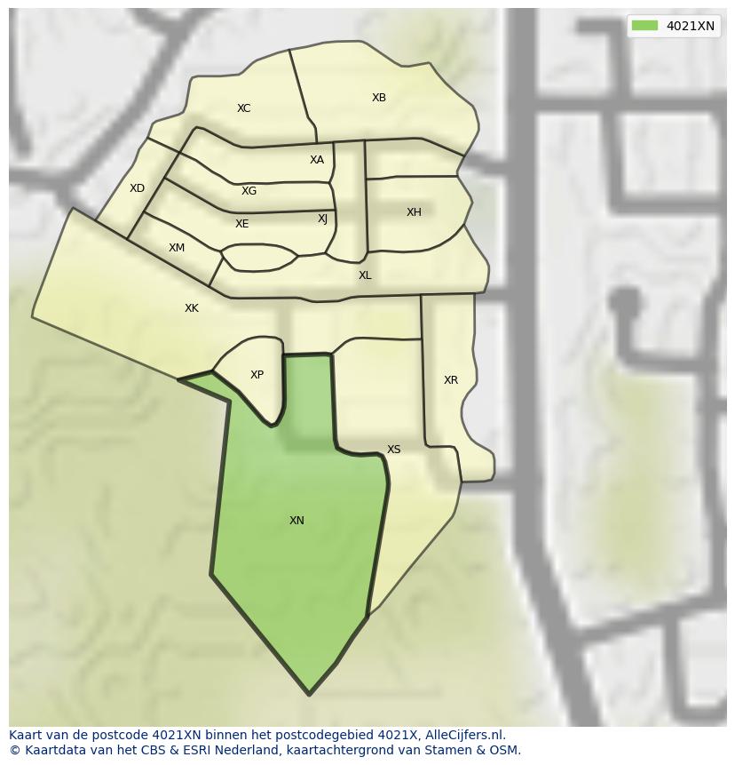 Afbeelding van het postcodegebied 4021 XN op de kaart.