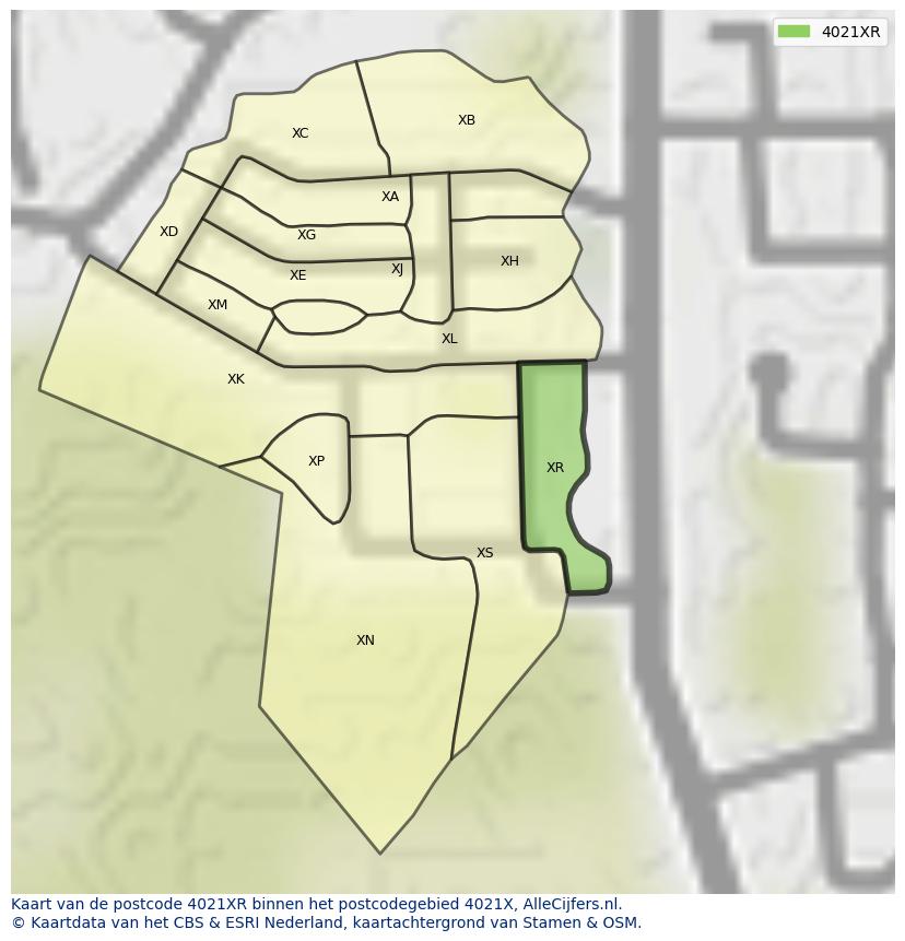 Afbeelding van het postcodegebied 4021 XR op de kaart.