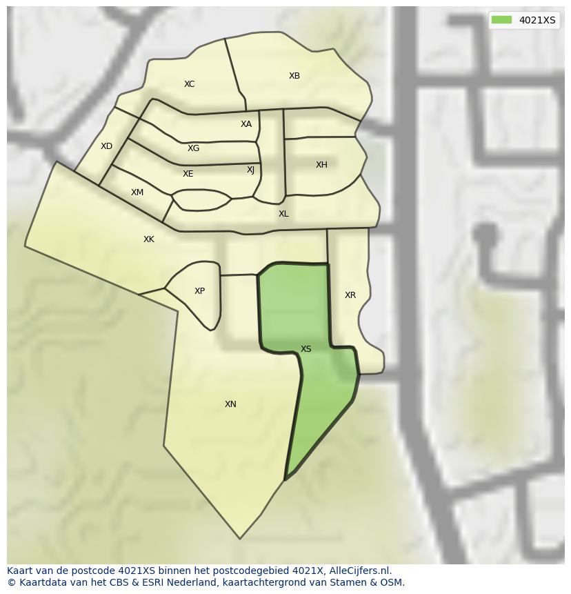 Afbeelding van het postcodegebied 4021 XS op de kaart.