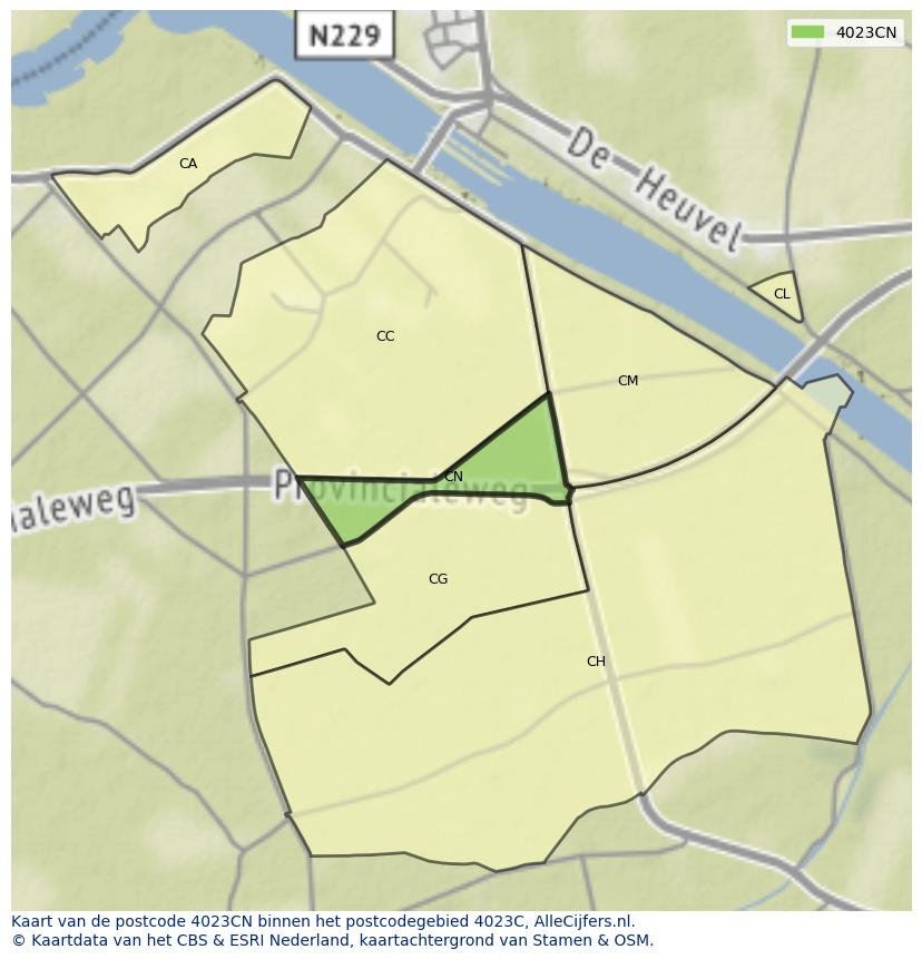Afbeelding van het postcodegebied 4023 CN op de kaart.