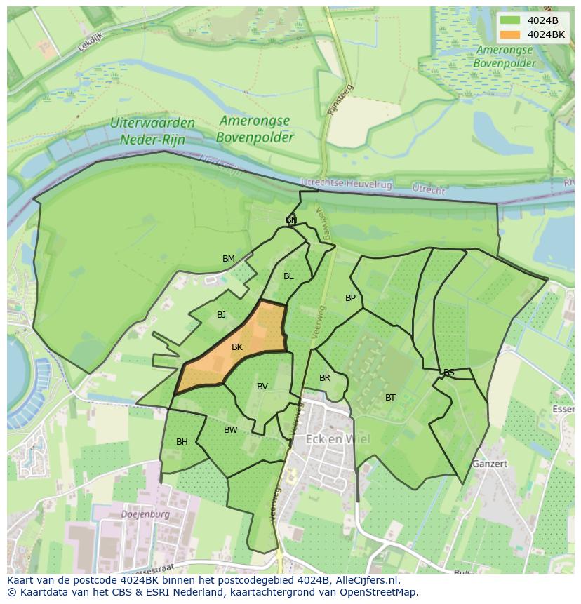 Afbeelding van het postcodegebied 4024 BK op de kaart.