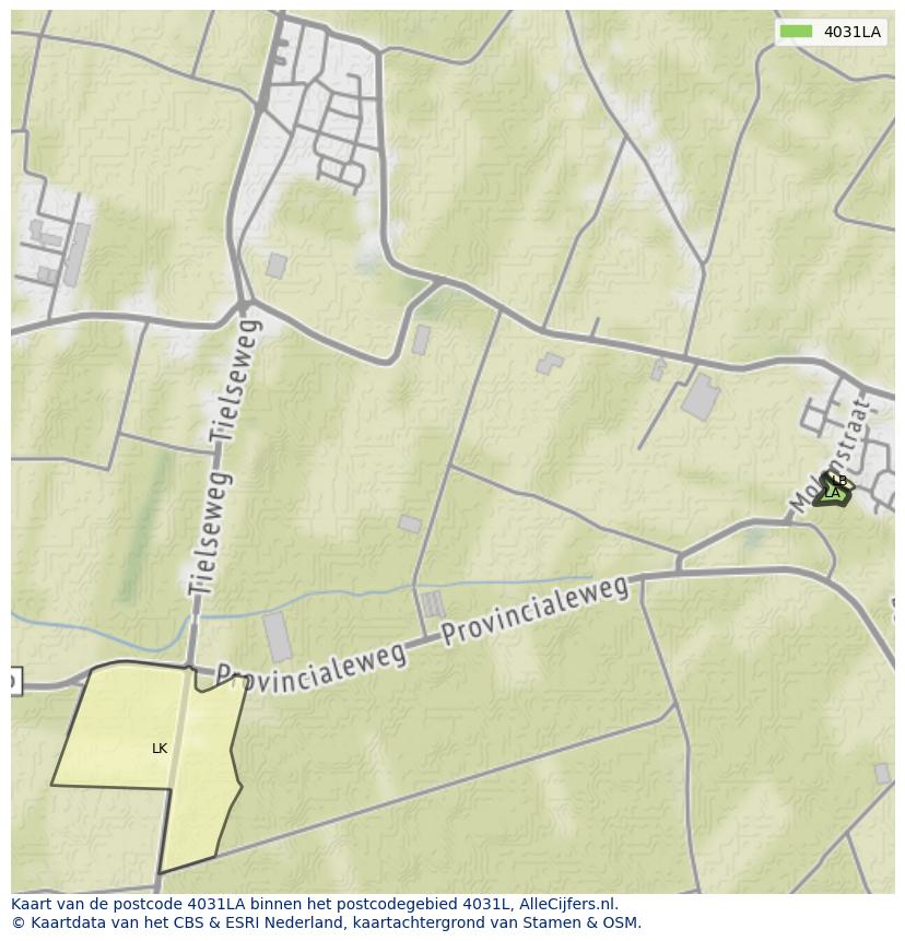 Afbeelding van het postcodegebied 4031 LA op de kaart.