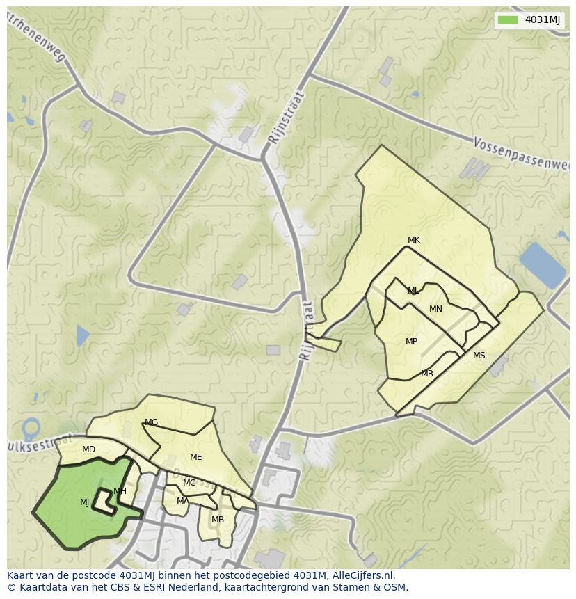 Afbeelding van het postcodegebied 4031 MJ op de kaart.