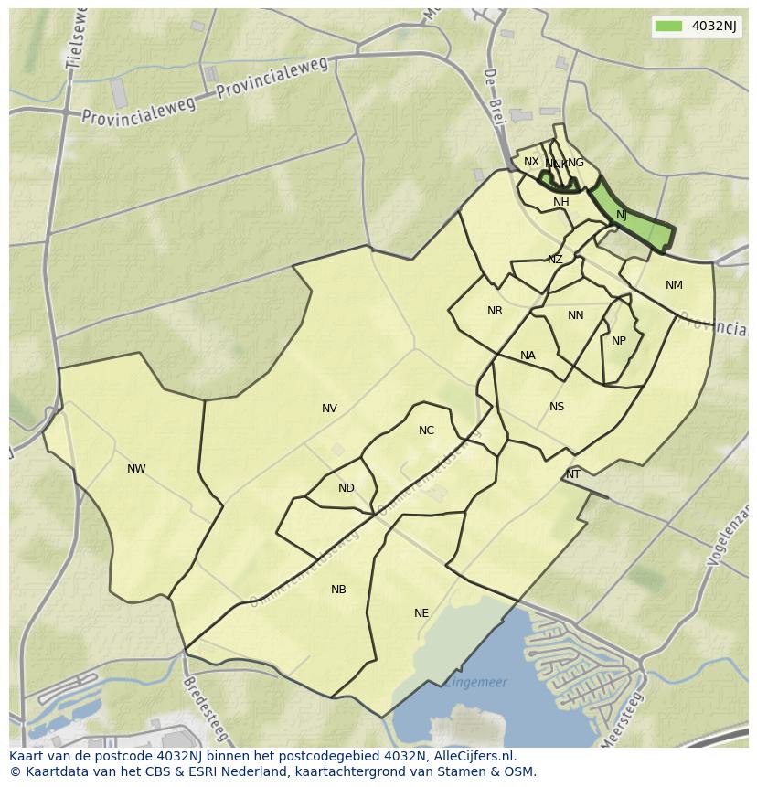 Afbeelding van het postcodegebied 4032 NJ op de kaart.