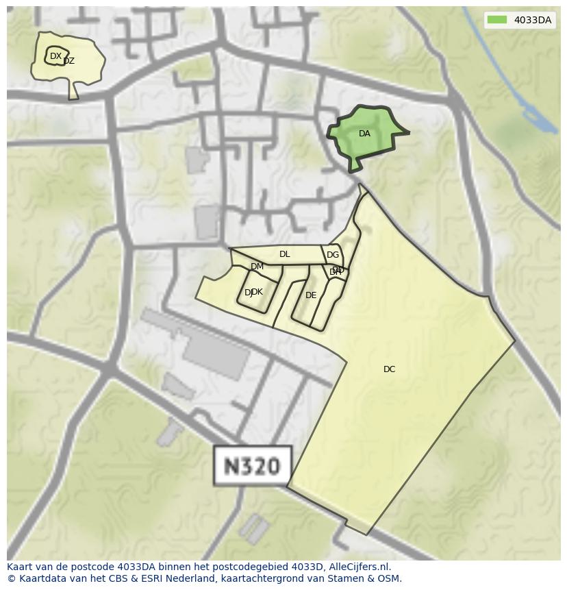 Afbeelding van het postcodegebied 4033 DA op de kaart.