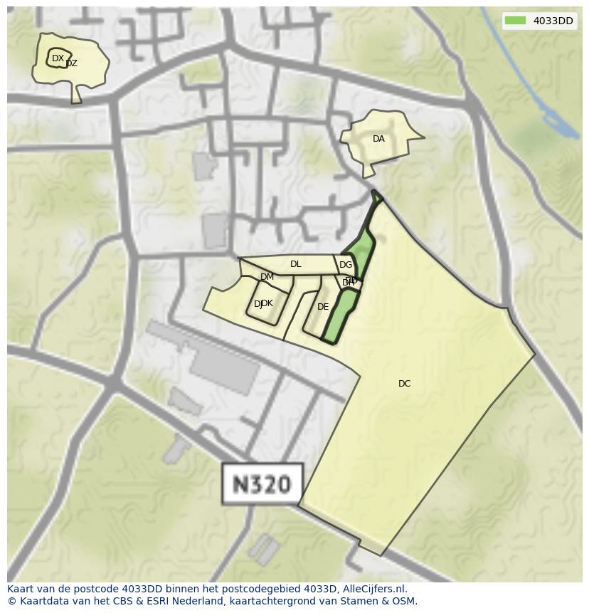 Afbeelding van het postcodegebied 4033 DD op de kaart.
