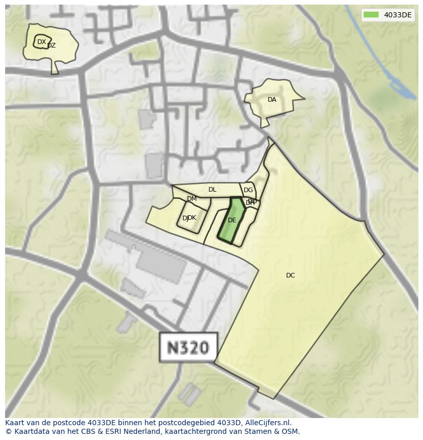 Afbeelding van het postcodegebied 4033 DE op de kaart.